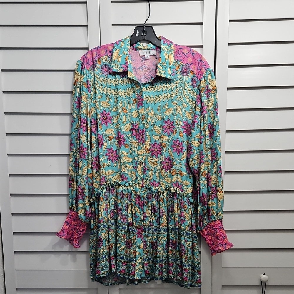 THML Pink and Blue Floral Long Sleeve Top OR Mini Dress